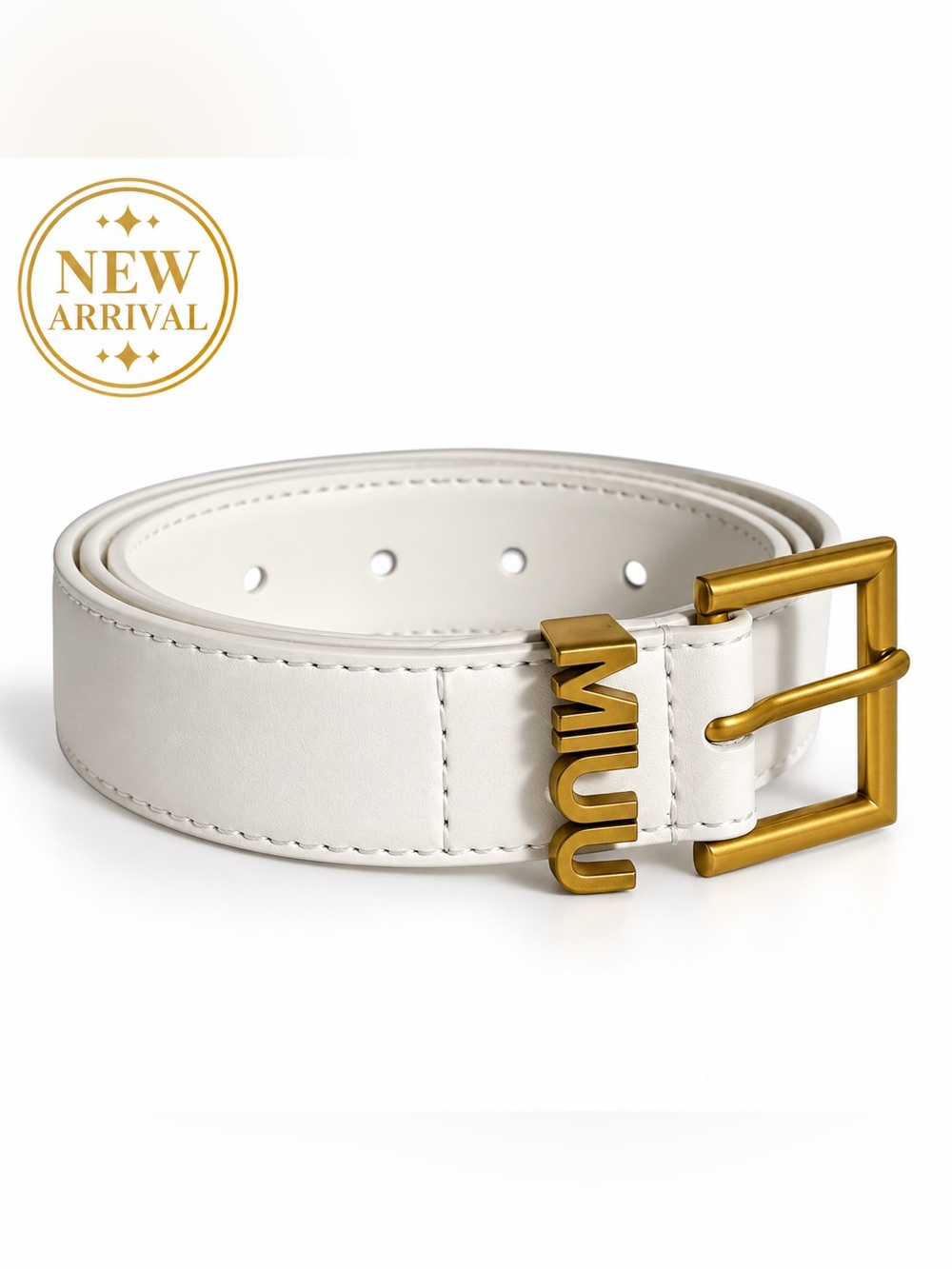 💁🏻‍♀️ White Leather Belt with Gold-Tone Logo Buckle 💁🏻‍♀️